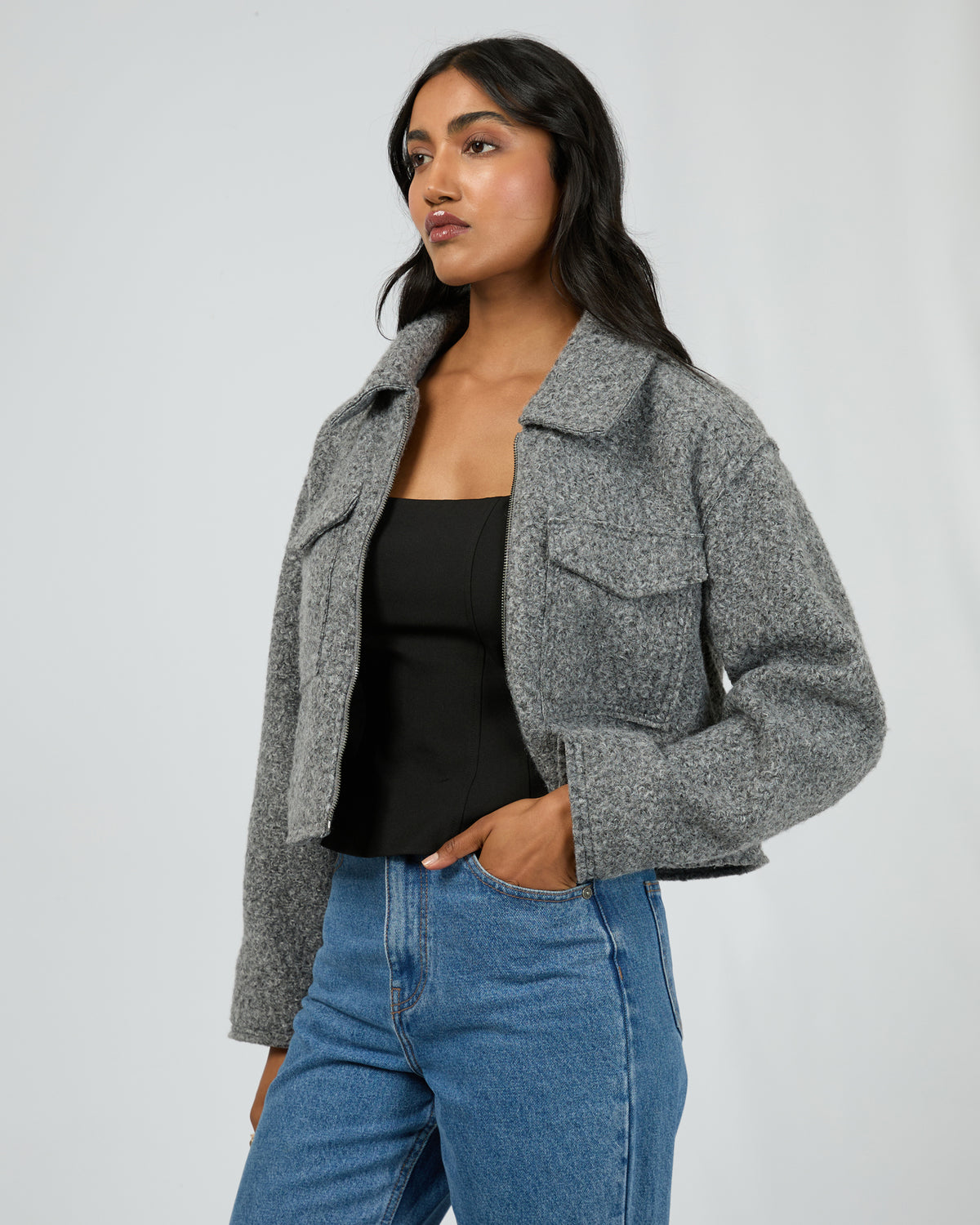 Bennet Crop Jacket Grey Marle