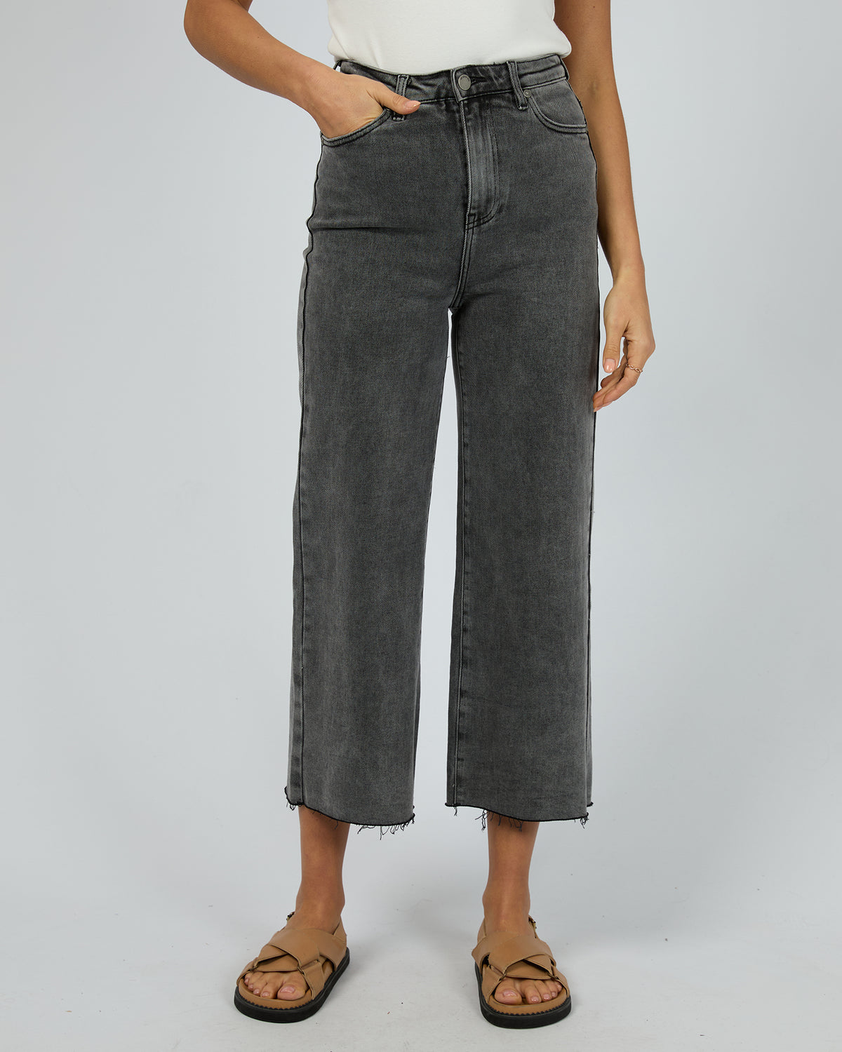 Charlie High Rise Wide Leg Jean Washed Black