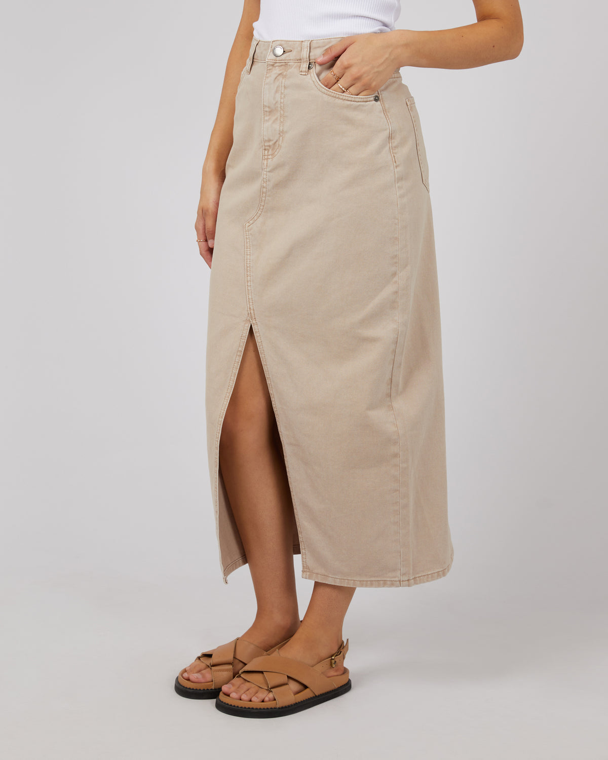 Pia Denim Maxi Skirt Beige