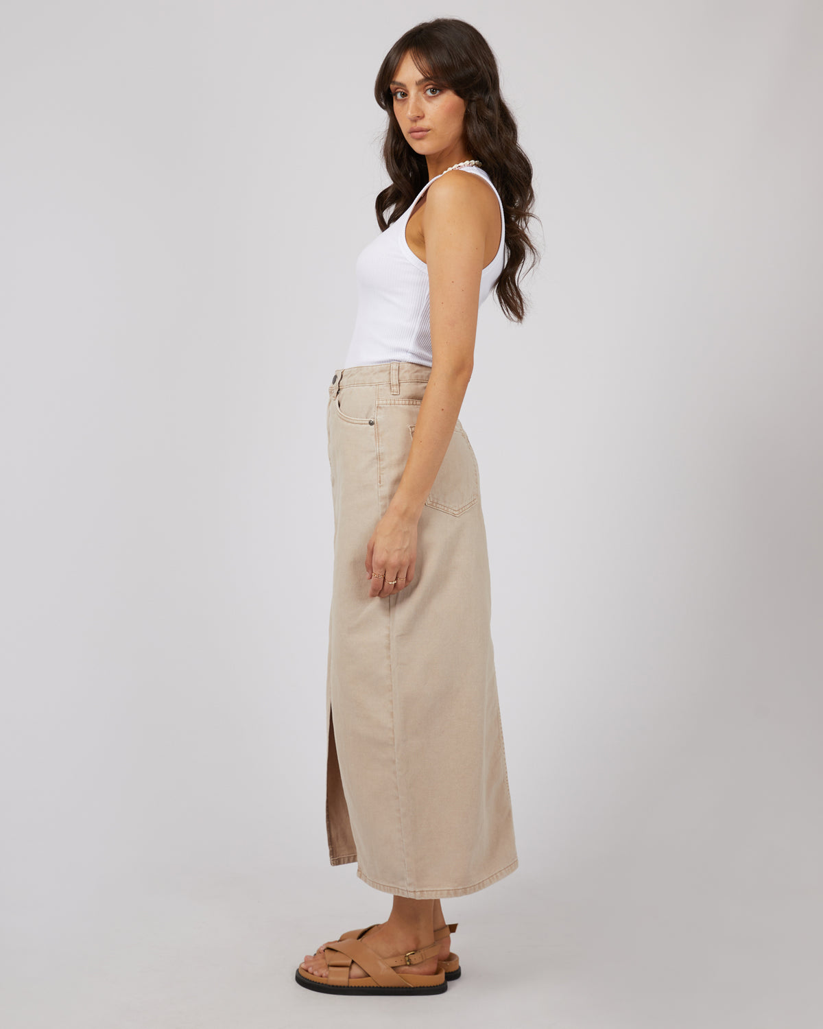 Pia Denim Maxi Skirt Beige