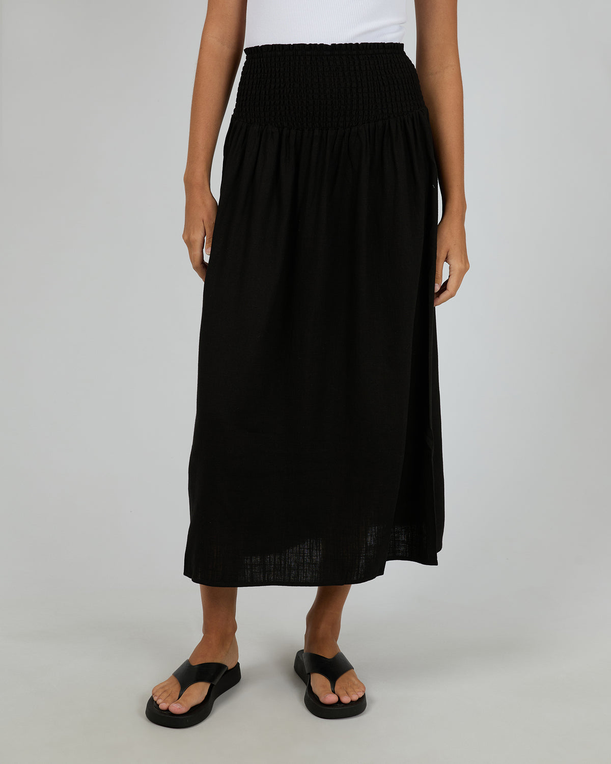 Luxe Linen Shirred Maxi Skirt Black