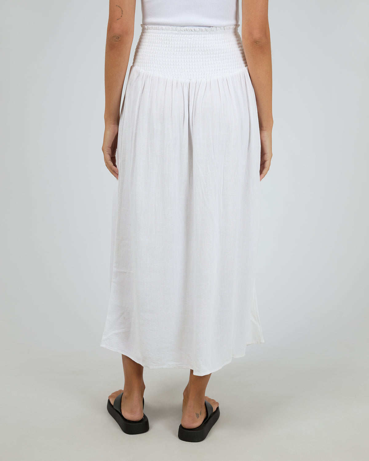 Luxe Linen Shirred Maxi Skirt Vintage White