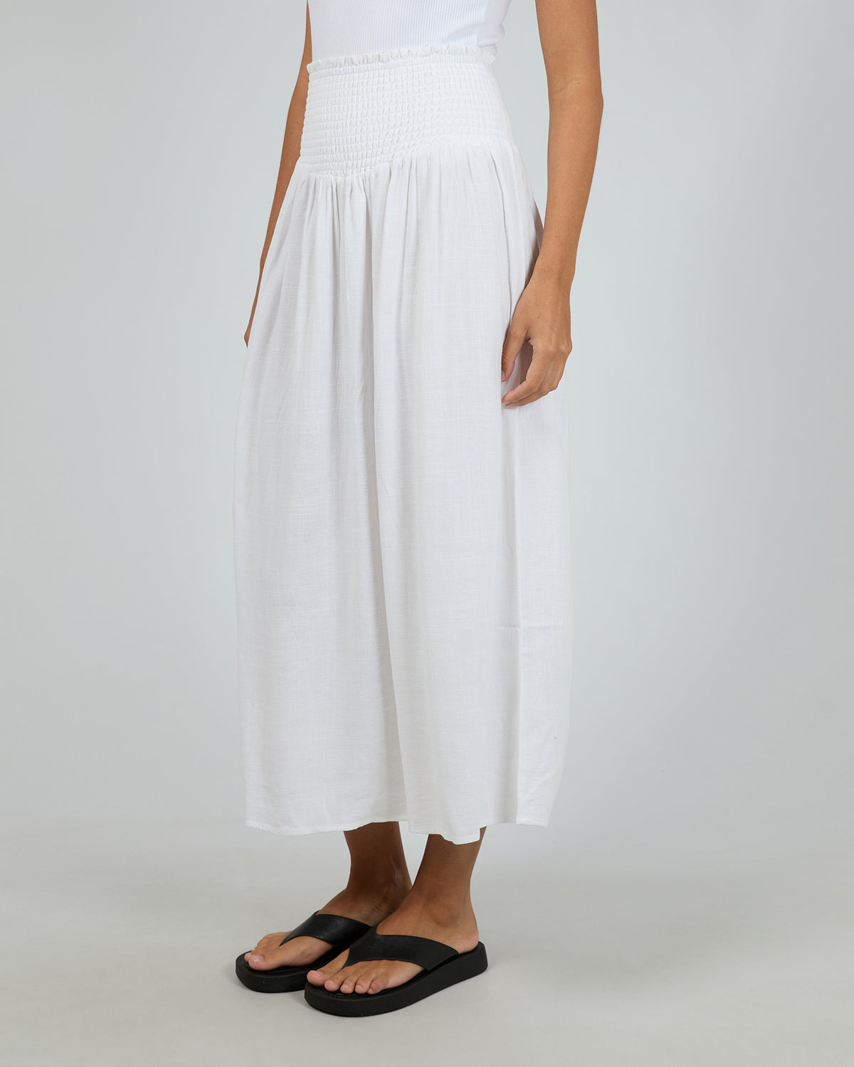 Luxe Linen Shirred Maxi Skirt Vintage White