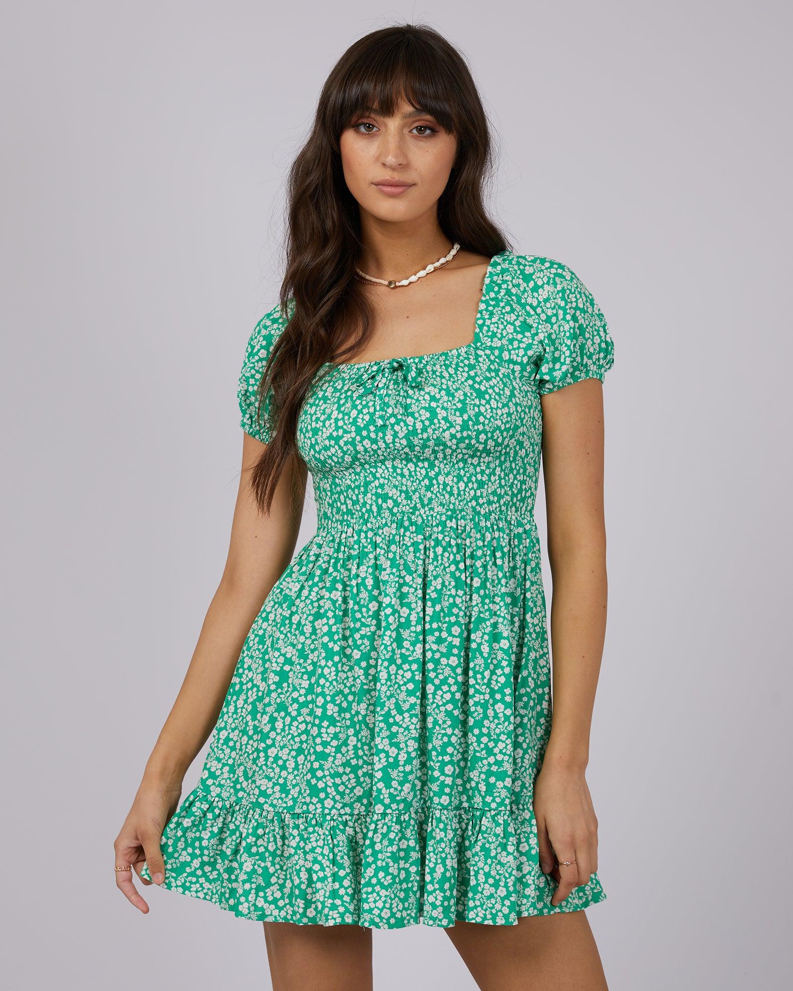 Amalfi Green Long Sleeve Lace Up Mini Dress