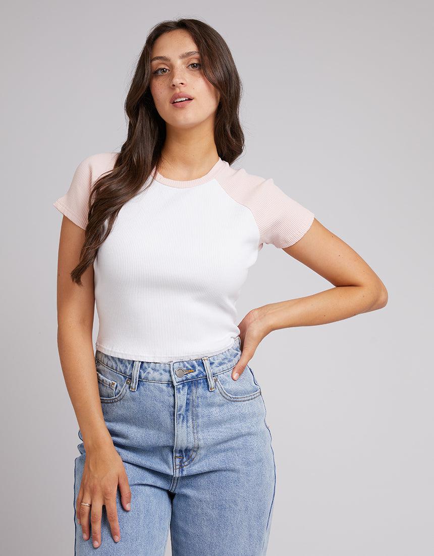 All About Eve-Eve Ringer Rib Tee Pale Pink-Edge Clothing