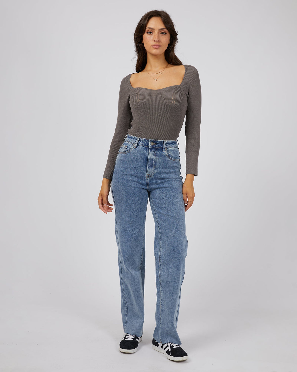 All About Eve-Jessa Knit Top Charcoal-Edge Clothing