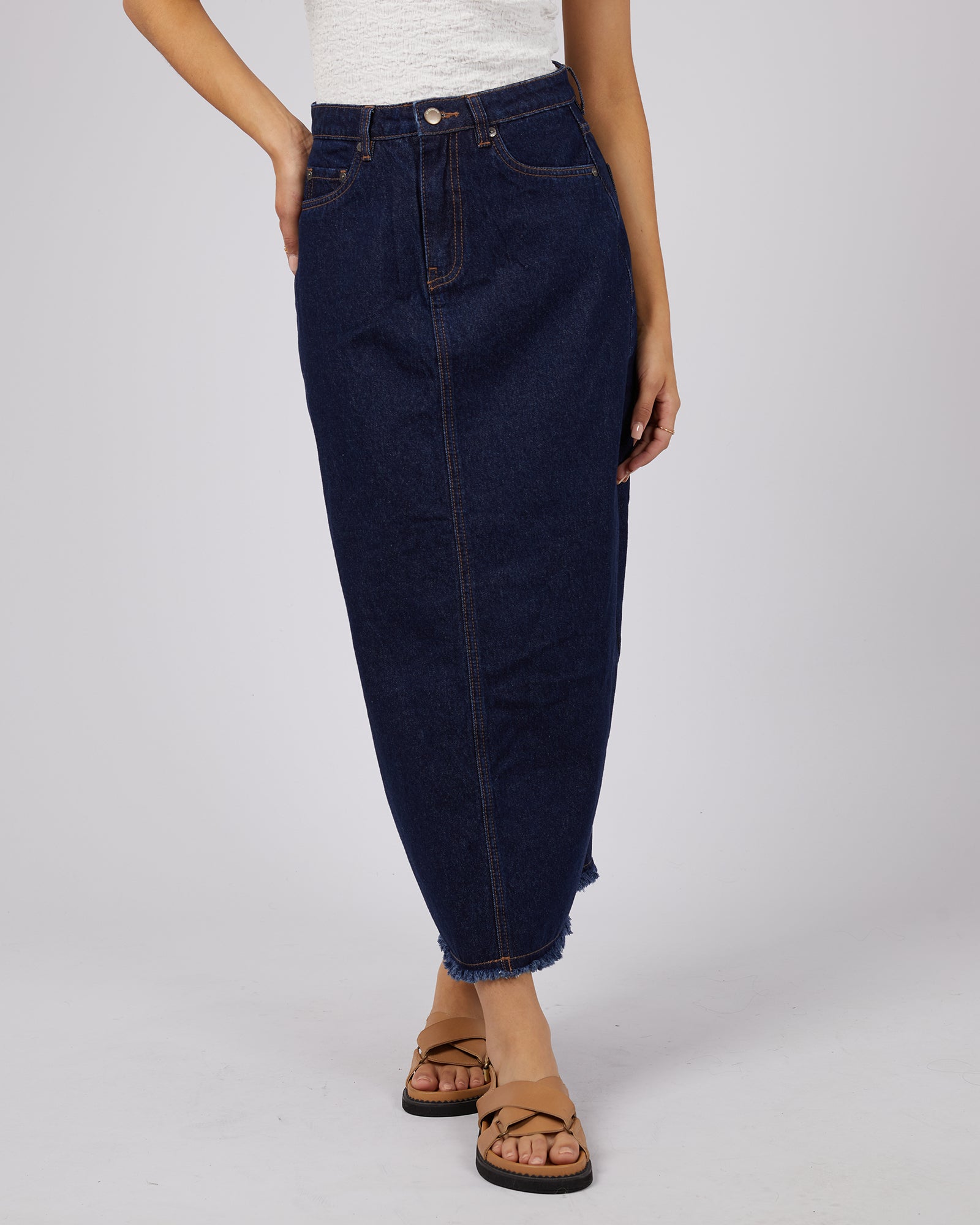 Denim maxi 2025 skirt elastic waist