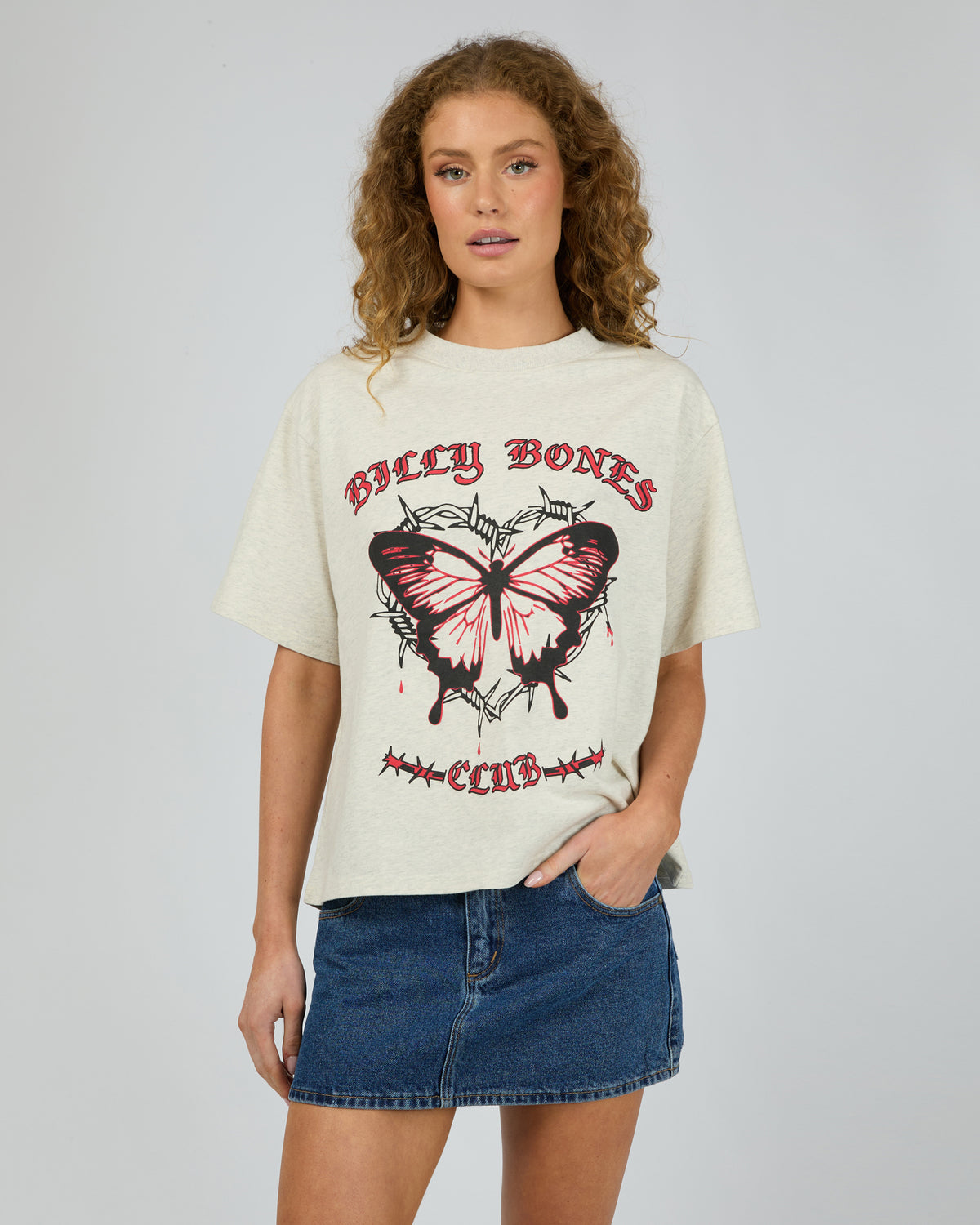 Barbed Butterfly Box Tee Snow Marle