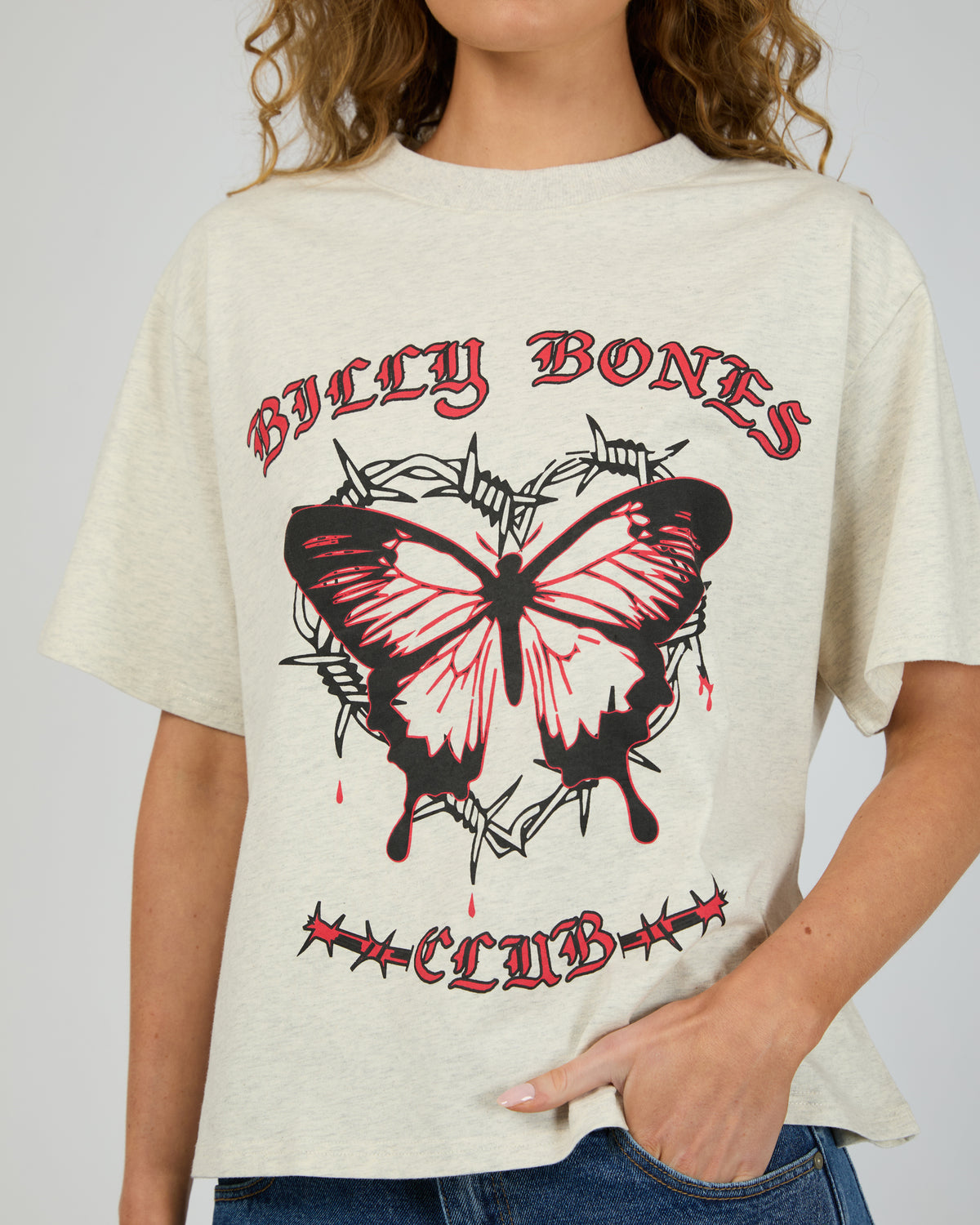 Barbed Butterfly Box Tee Snow Marle