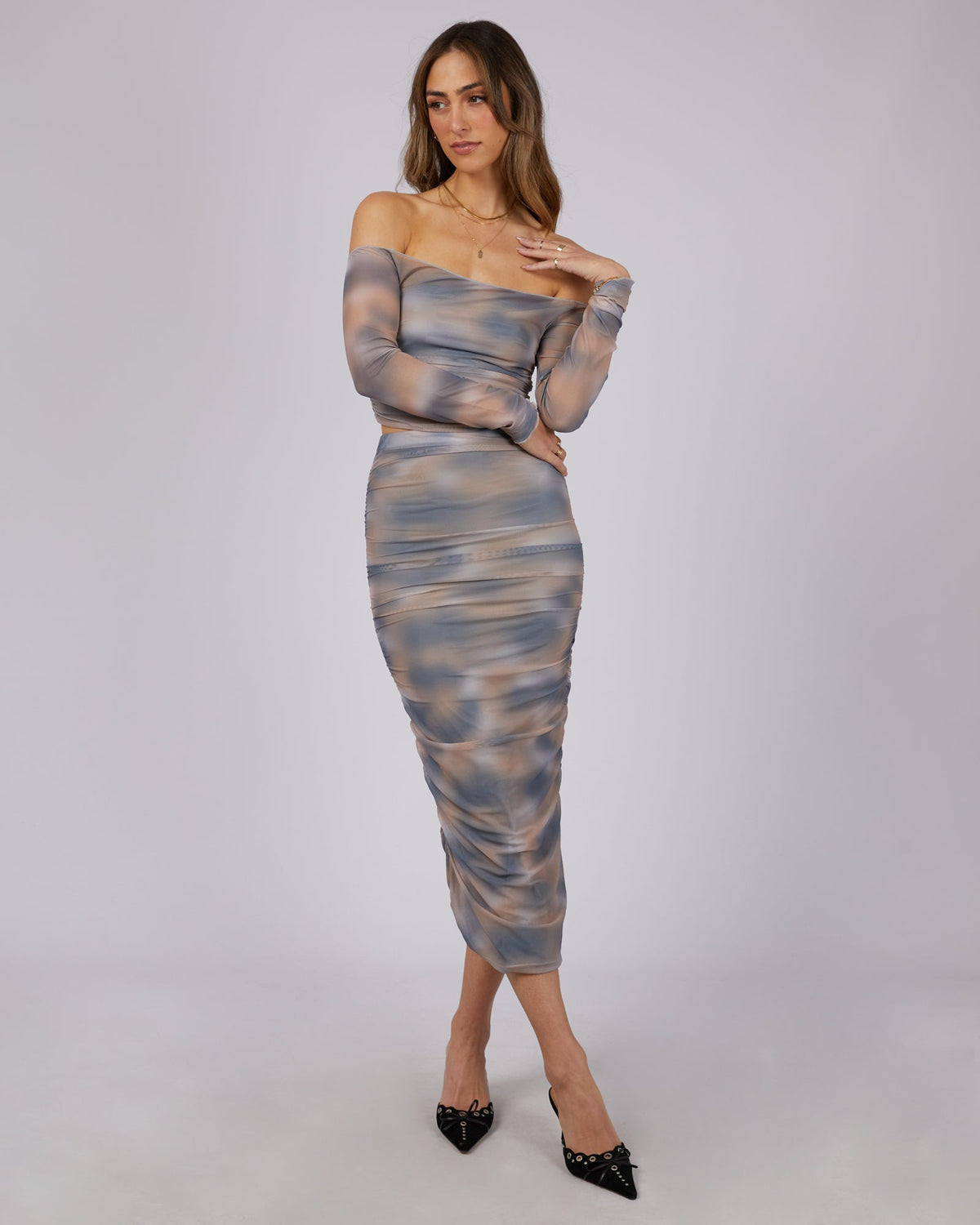 Jorge-Portia Ruched Maxi Skirt Print-Edge Clothing