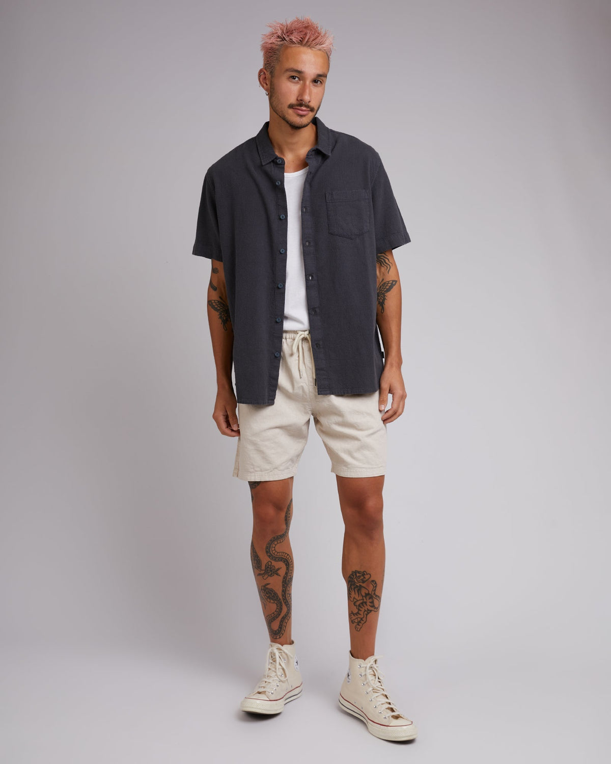 Silent Theory-Hemp Short Sleeve Shirt Charcoal-Edge Clothing