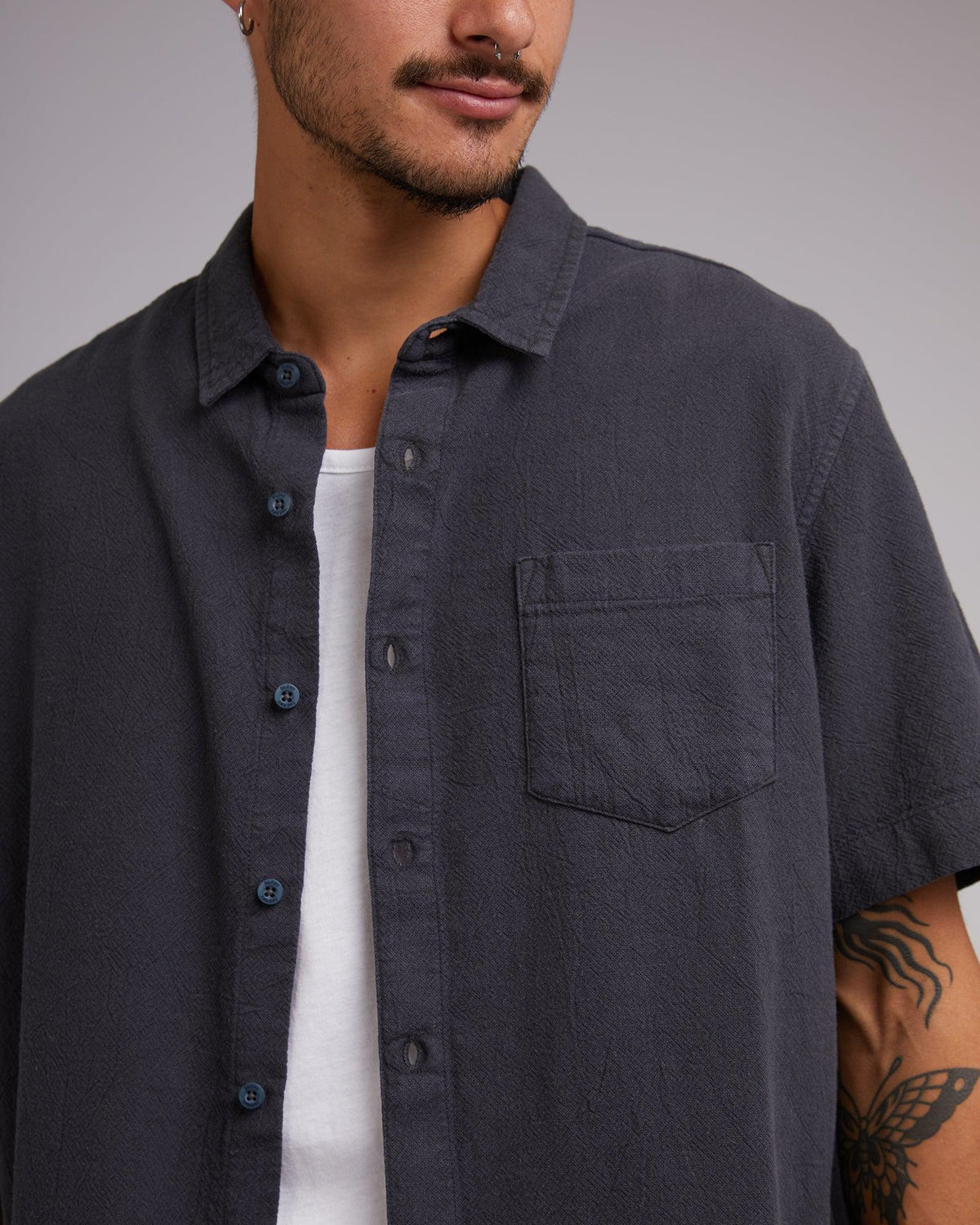 Silent Theory-Hemp Short Sleeve Shirt Charcoal-Edge Clothing