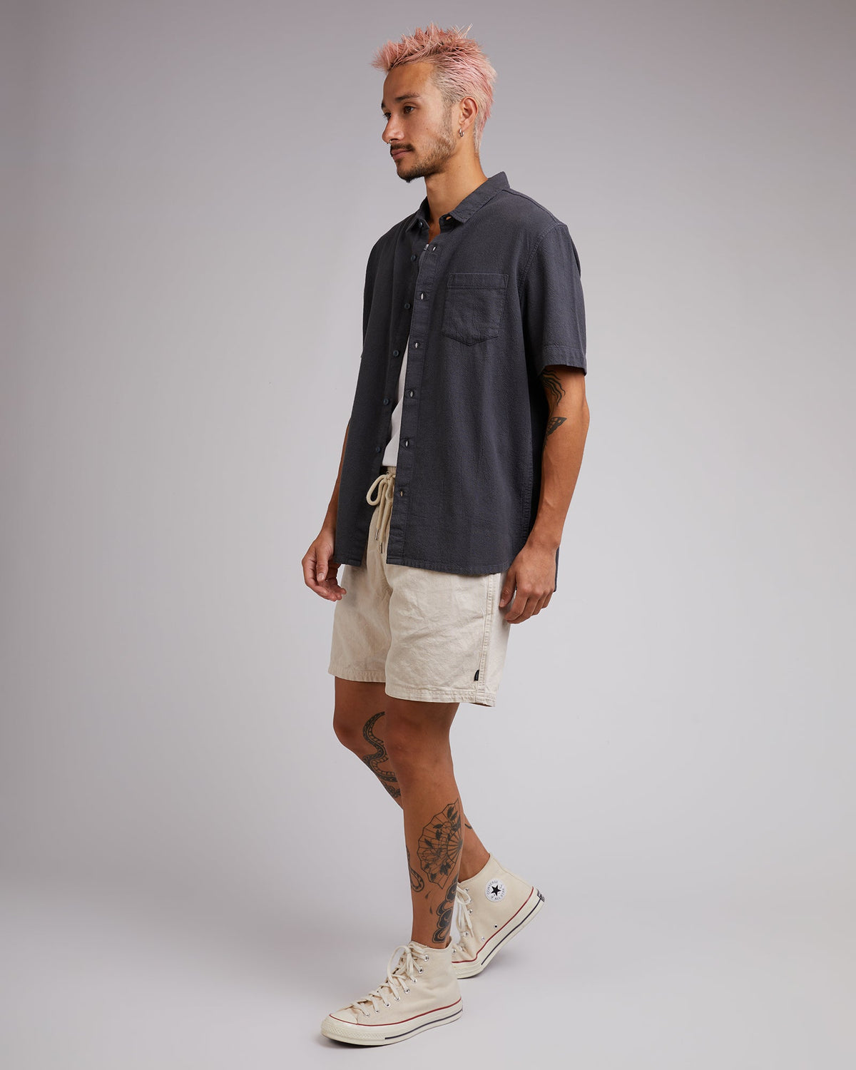 Silent Theory-Hemp Short Sleeve Shirt Charcoal-Edge Clothing