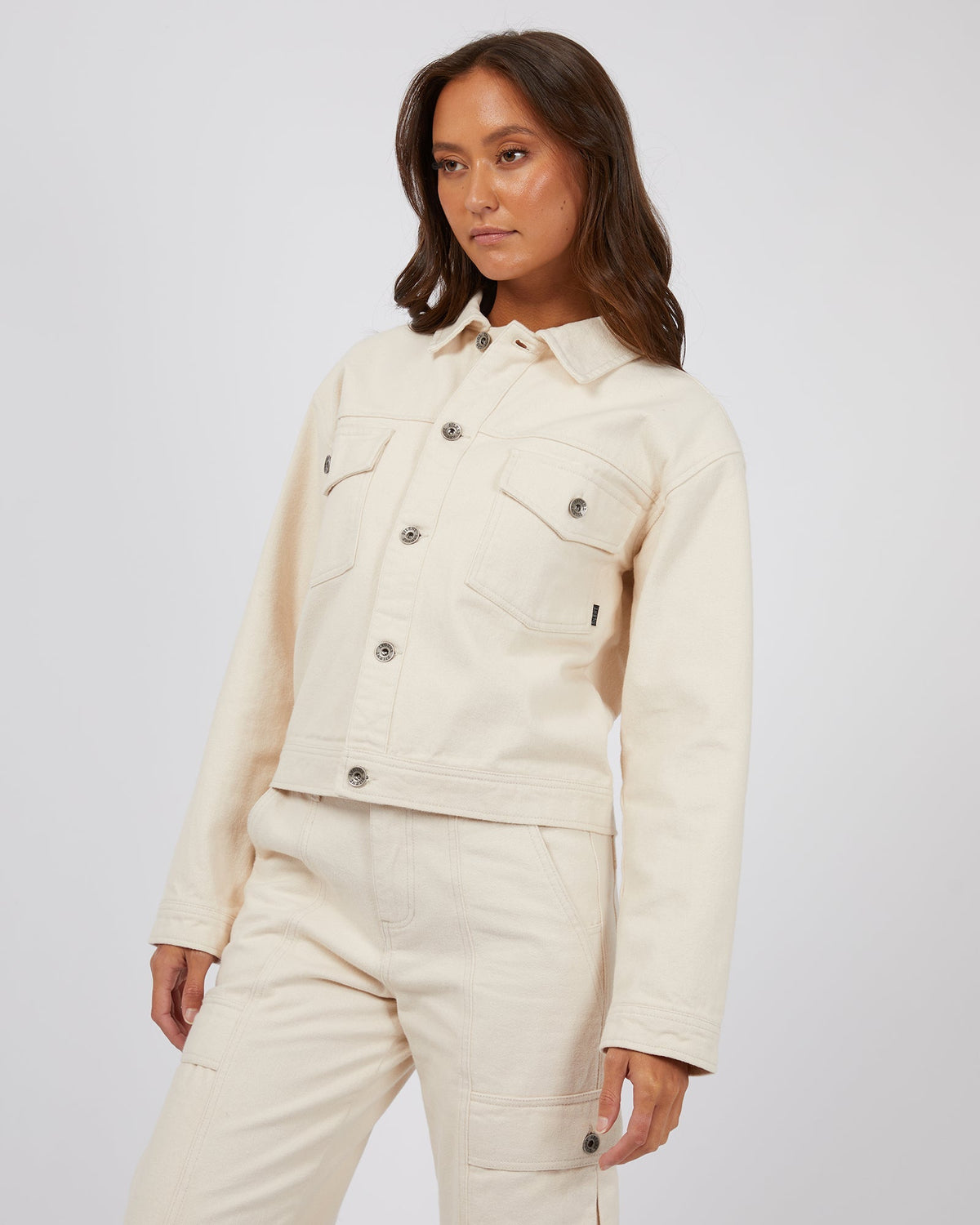 Silent Theory Ladies-Dove Cropped Jacket Beige-Edge Clothing