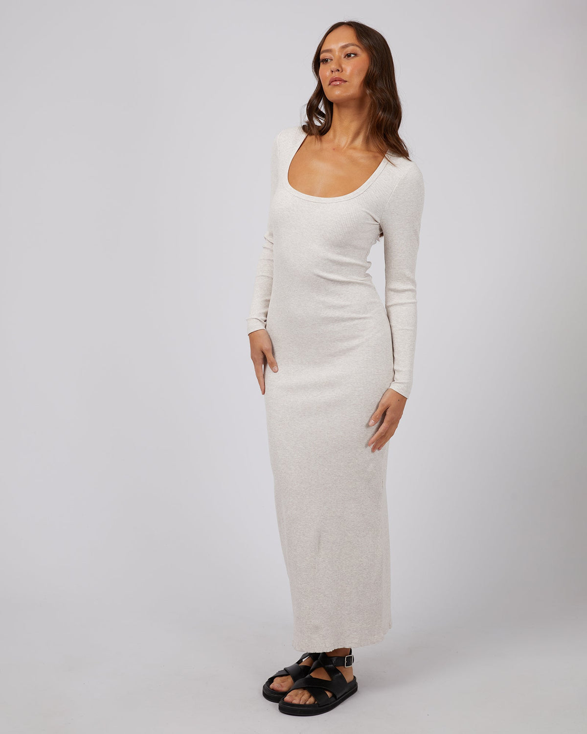 Silent Theory Ladies-Hazel Long Sleeve Maxi Dress Oatmeal-Edge Clothing