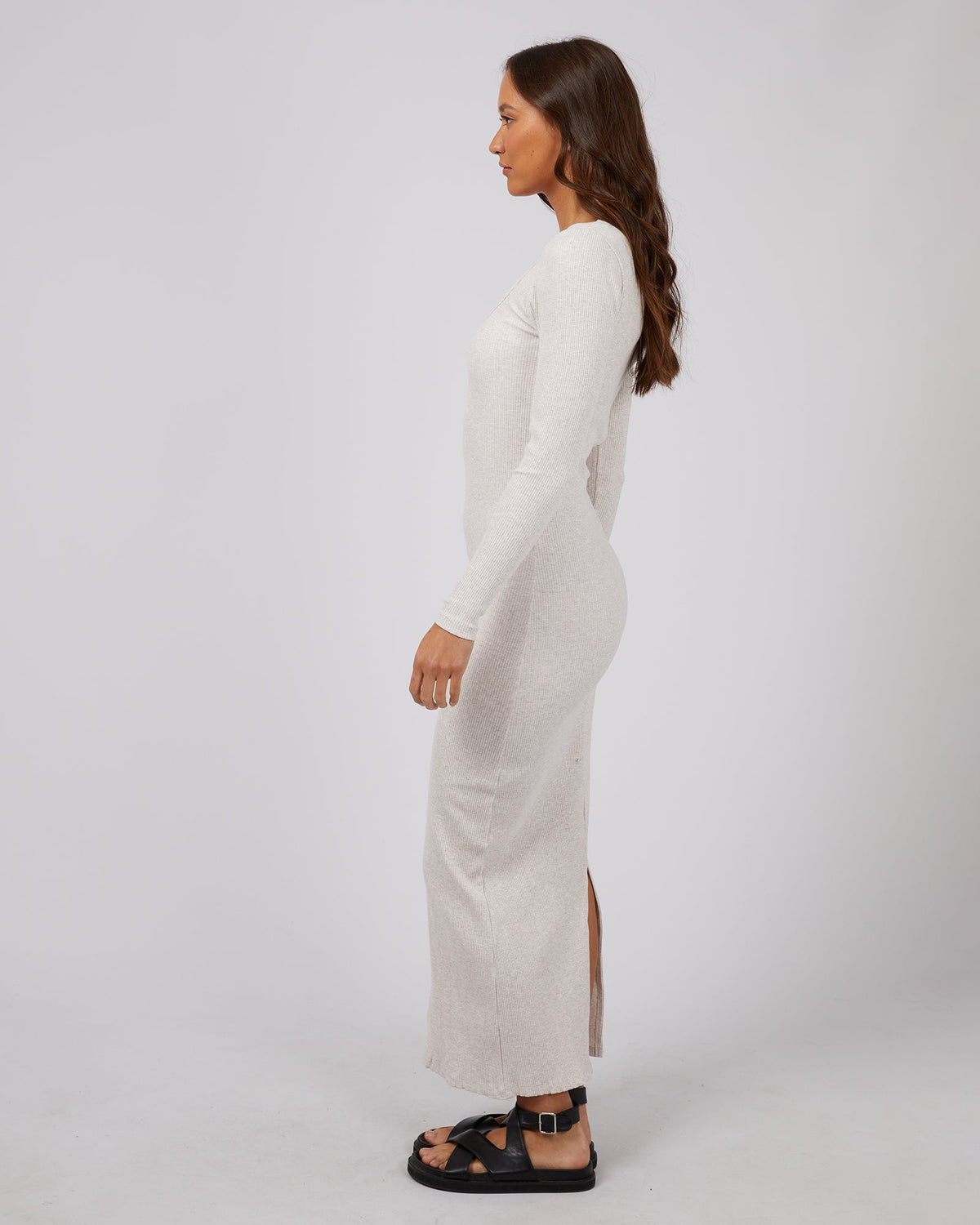 Silent Theory Ladies-Hazel Long Sleeve Maxi Dress Oatmeal-Edge Clothing