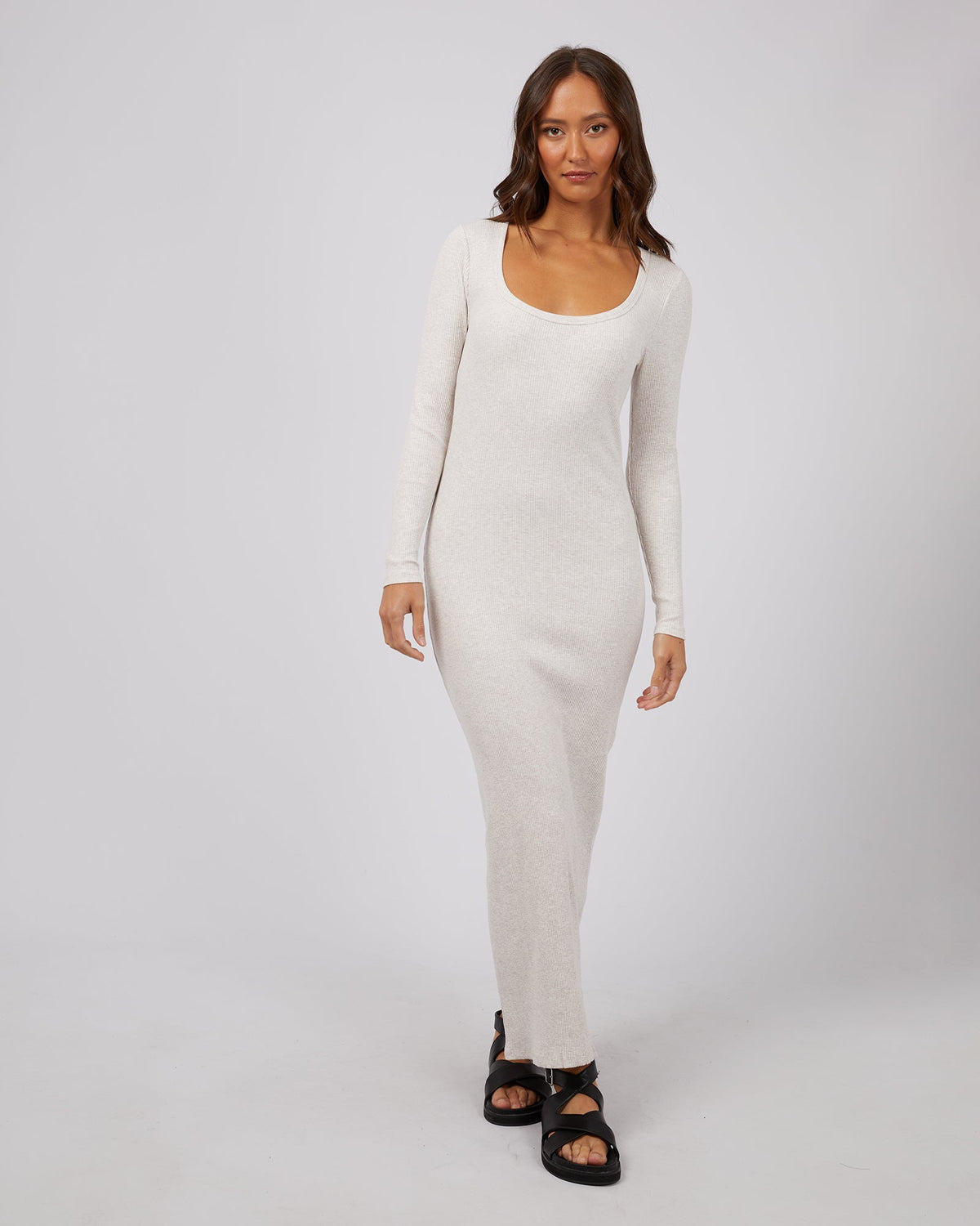 Silent Theory Ladies-Hazel Long Sleeve Maxi Dress Oatmeal-Edge Clothing