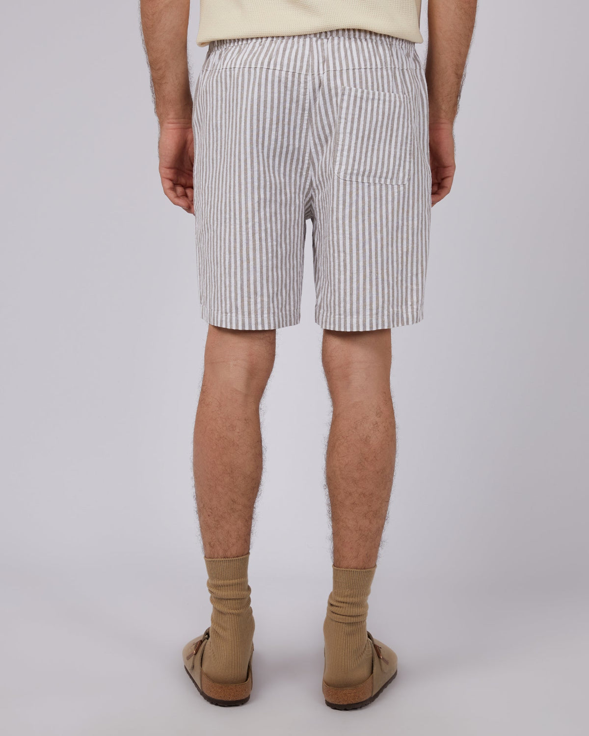 Silent Theory-Striped Linen Short Tan-Edge Clothing