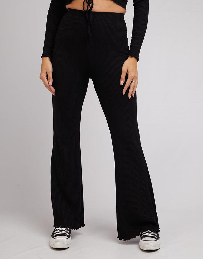 Black Flare Pants - Black Ribbed Pants - Women's Pants
